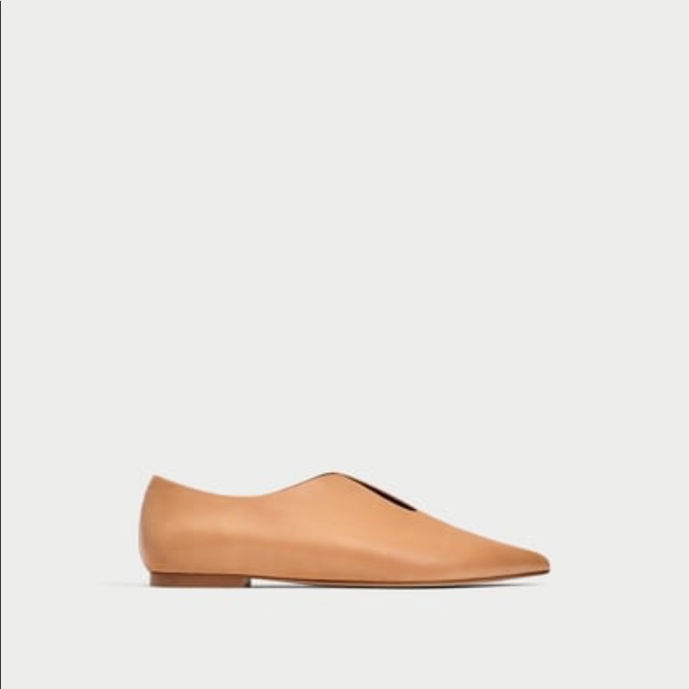 Zara tan leather pointed flats